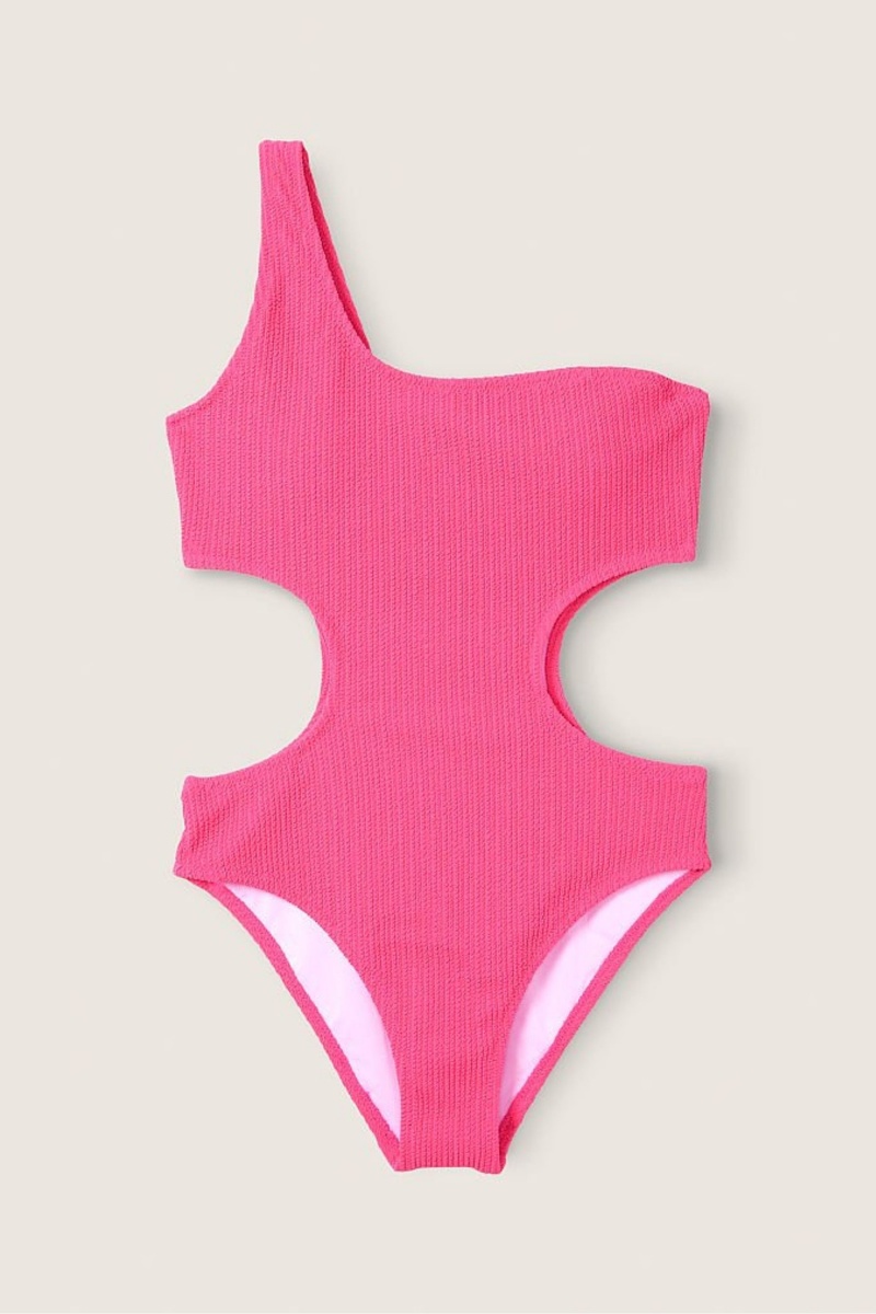 Capri Pink Victoria's Secret Crinkle One Shoulder One Piece Swimsuit | XHP-178209