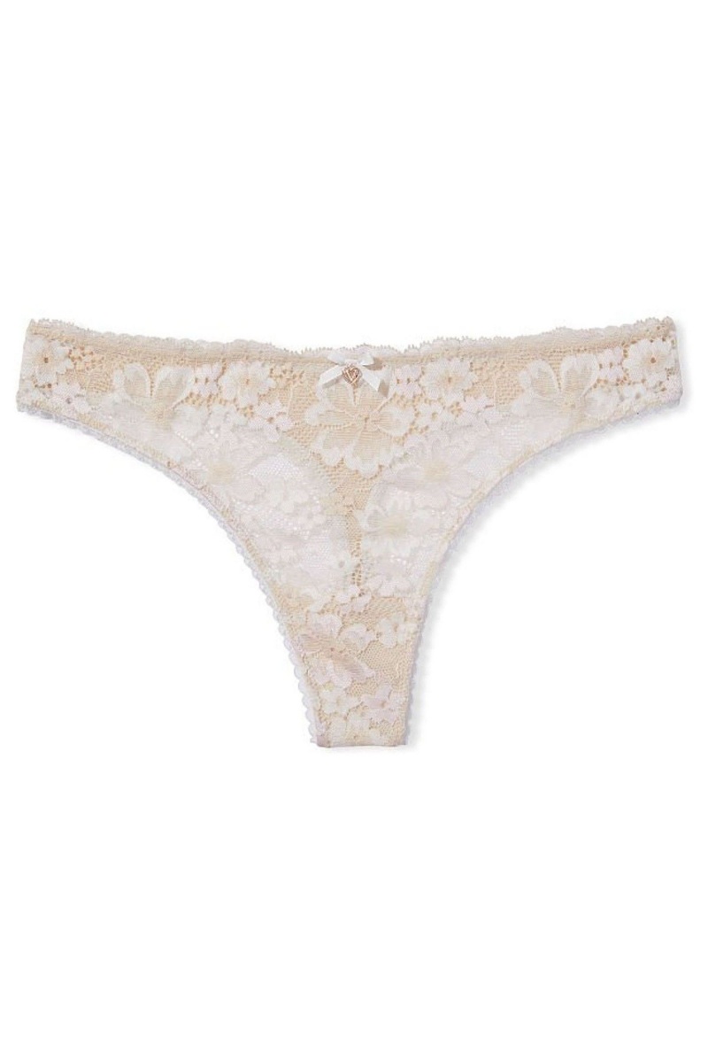 Champagne Nude Victoria's Secret Body by Victoria Lace Thong Knickers | MUO-971054