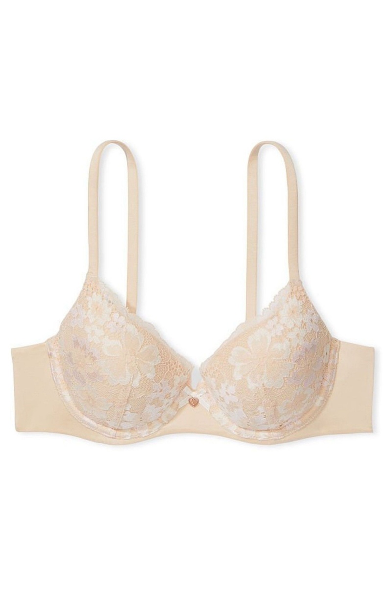 Champagne Xdye Nude Victoria's Secret Body by Victoria Front Fastening Lace Trim Lightly Lined Demi Bra | ALC-526734