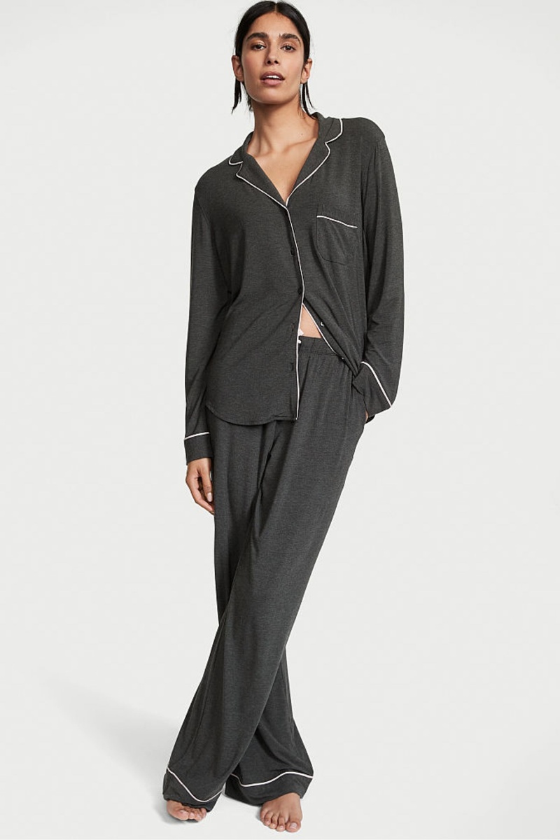 Charcoal Grey Victoria\'s Secret Modal Long Pyjamas | TJD-568924