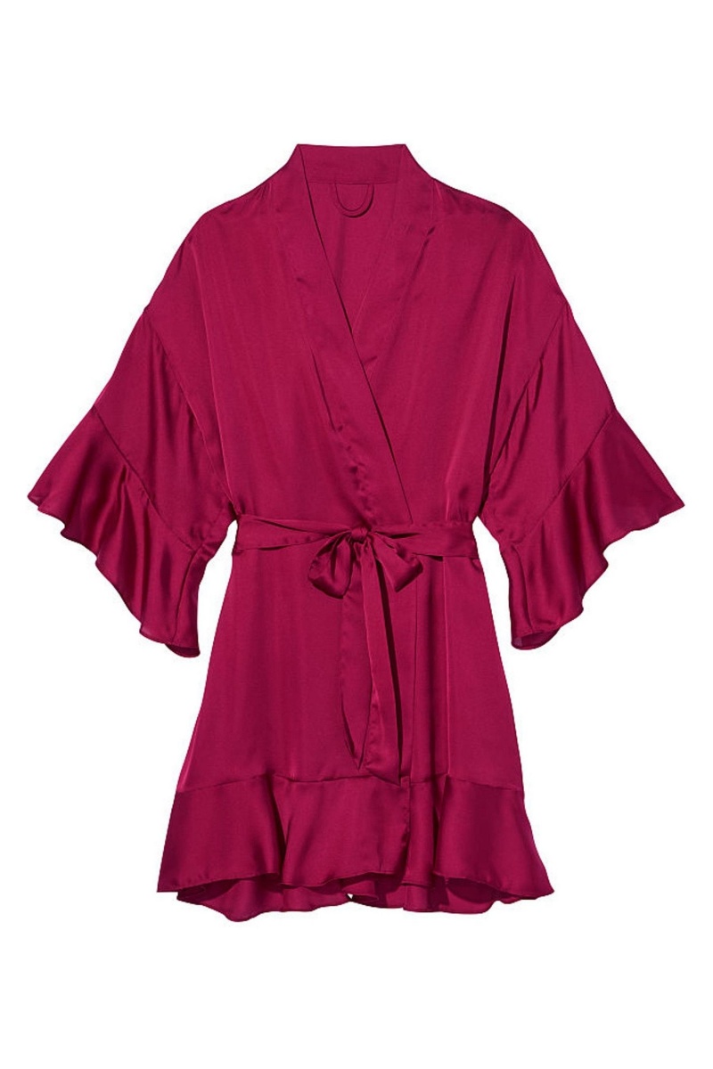 Claret Red Victoria's Secret Flounce Satin Robe | BYV-907286