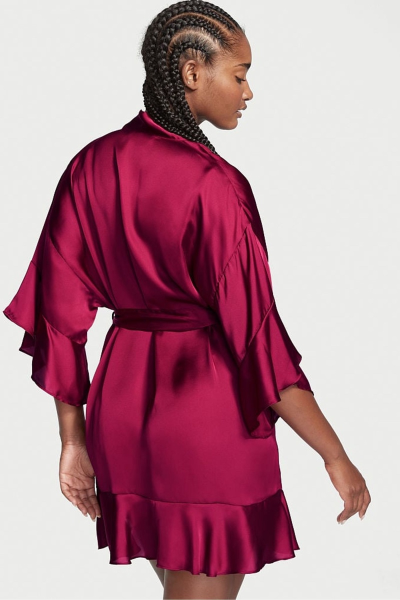 Claret Red Victoria's Secret Flounce Satin Robe | ELX-543078