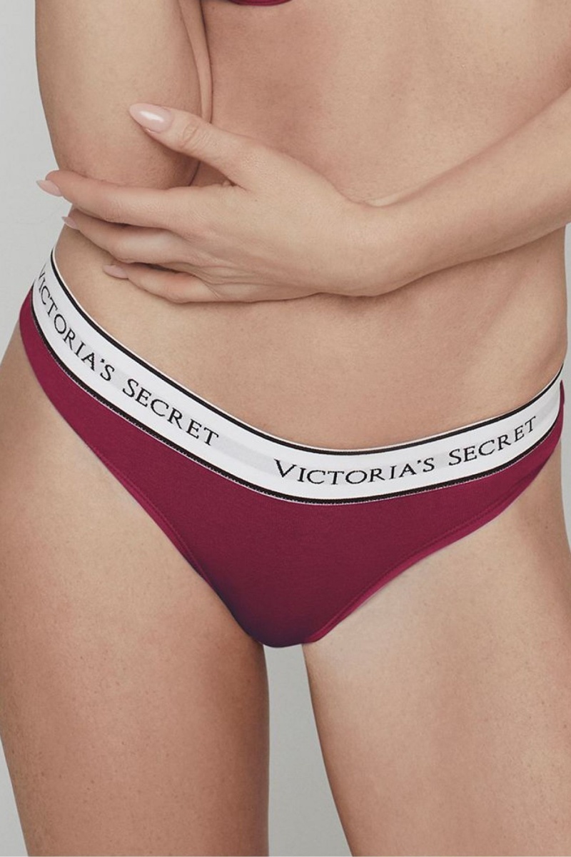 Claret Red Victoria\'s Secret Stretch Cotton Logo Knickers | RSG-408729