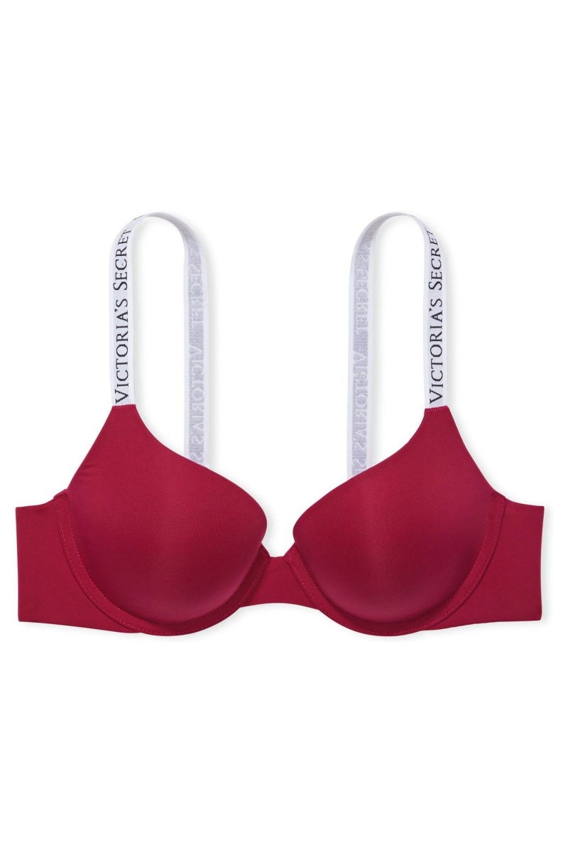 Claret Red Victoria's Secret The T-Shirt Full Coverage Push Up Logo Bra | CEK-851267