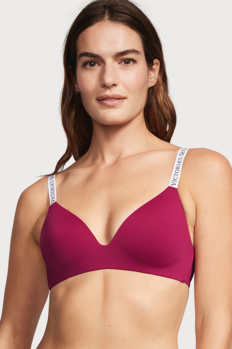 Claret Red Victoria's Secret The T-Shirt Non Wired Logo T-Shirt Bra | XFH-134927