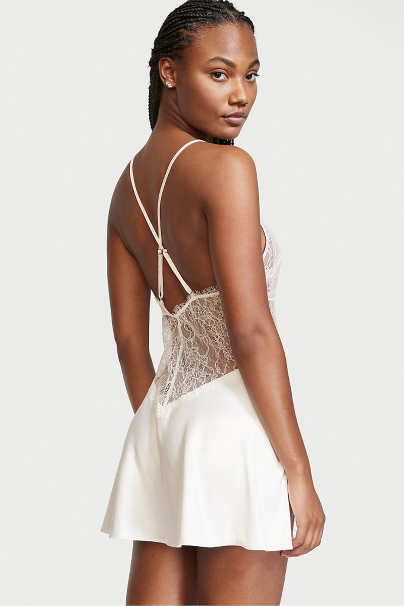 Coconut White Victoria's Secret Bridal Satin Lace Slip | BZP-043781