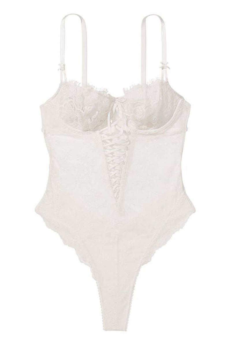 Coconut White Victoria's Secret Dream Angels Lace Unlined Balcony Bodysuit | QCF-524389