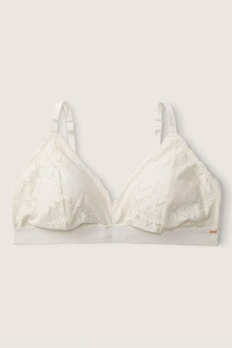 Coconut White Victoria's Secret Lace Unlined Triangle Bralette | WUI-247685