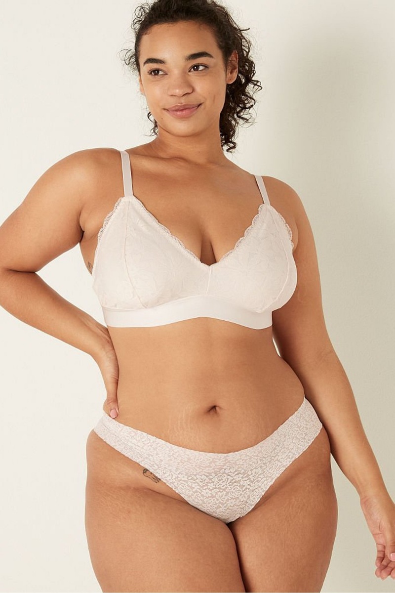 Coconut White Victoria\'s Secret Lace Unlined Triangle Bralette | OCI-107546