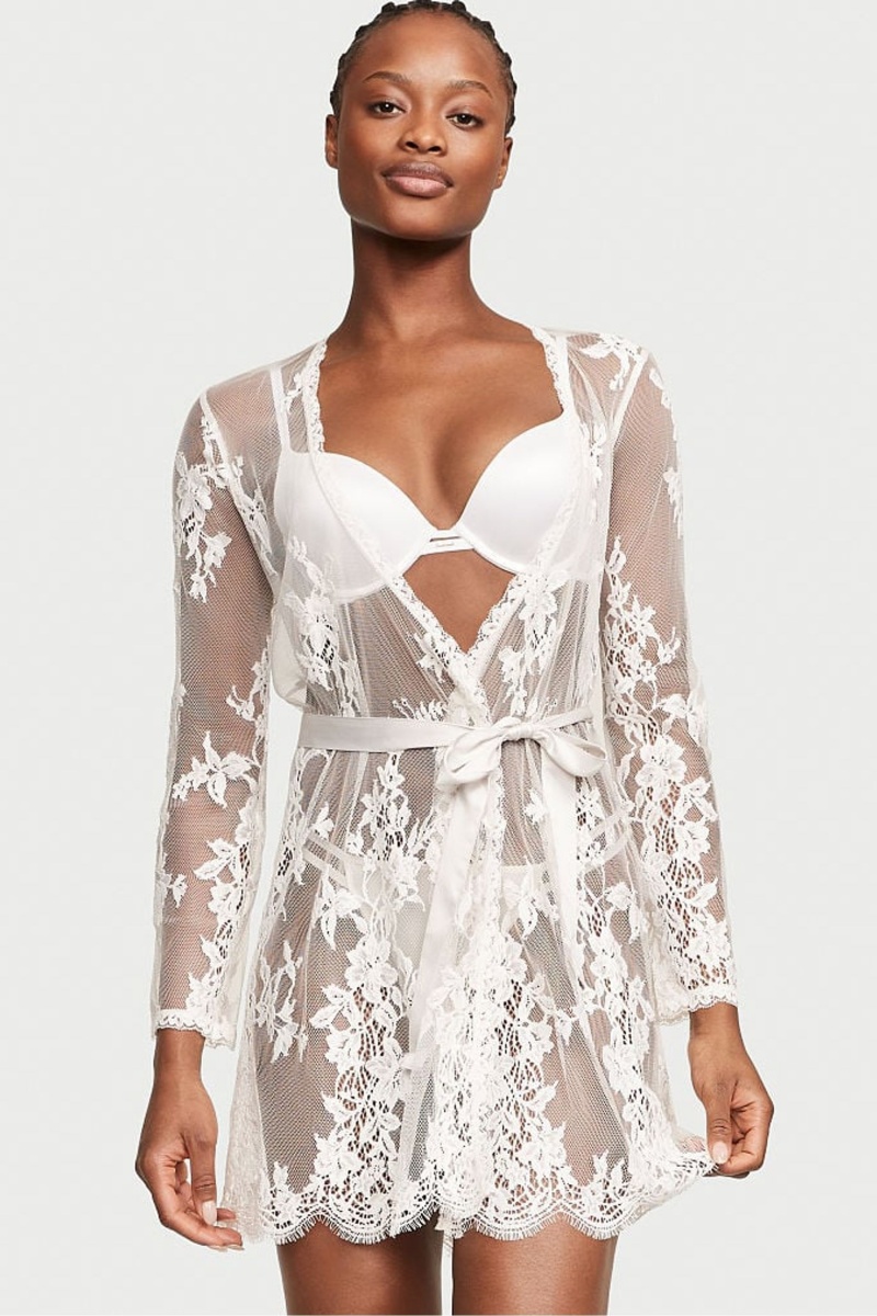 Coconut White Victoria\'s Secret Sheer Lace Robe | XCQ-912648