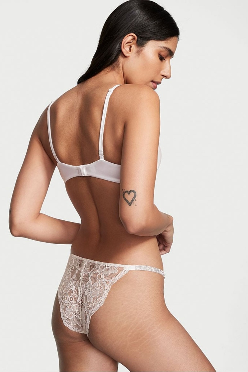 Coconut White Victoria's Secret Very Sexy Shine Strap Brazilian Knickers | HAX-485397