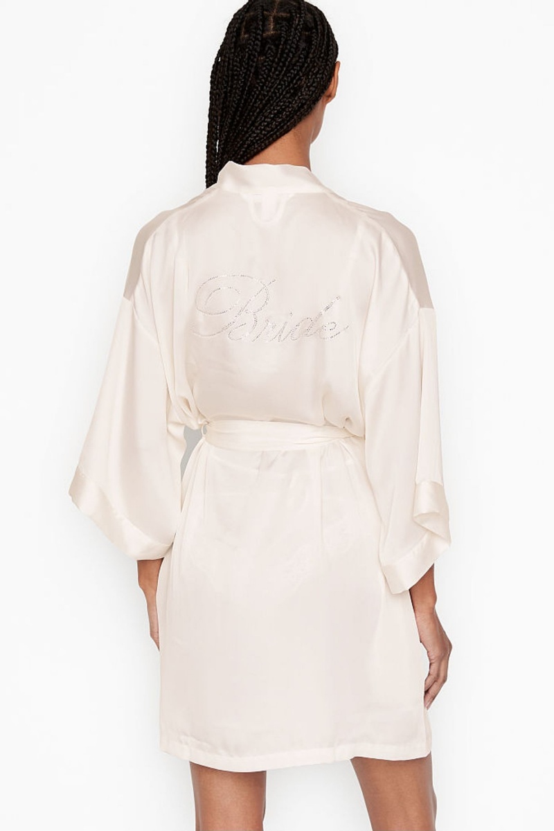 Coconut White W/ Bride Embellished Victoria's Secret Bridal Satin Bride Embellished Robe | PRQ-819736