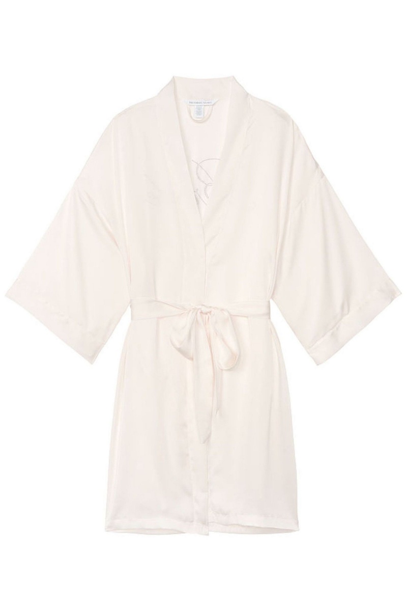 Coconut White W/ Bride Embellished Victoria's Secret Bridal Satin Bride Embellished Robe | SPM-847139