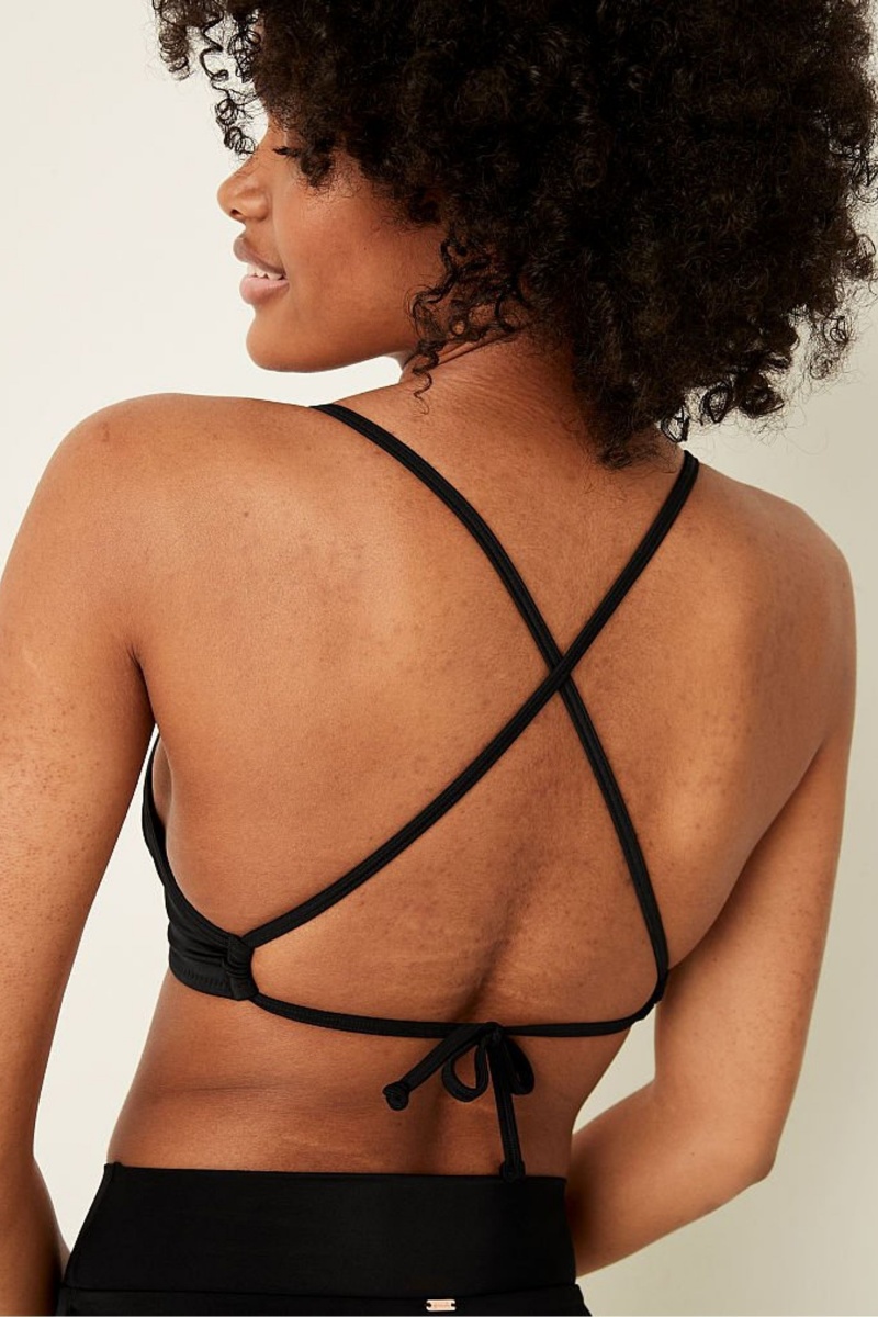 Dark Charcoal Black Victoria's Secret Wrap Bikini Top | UOH-057419