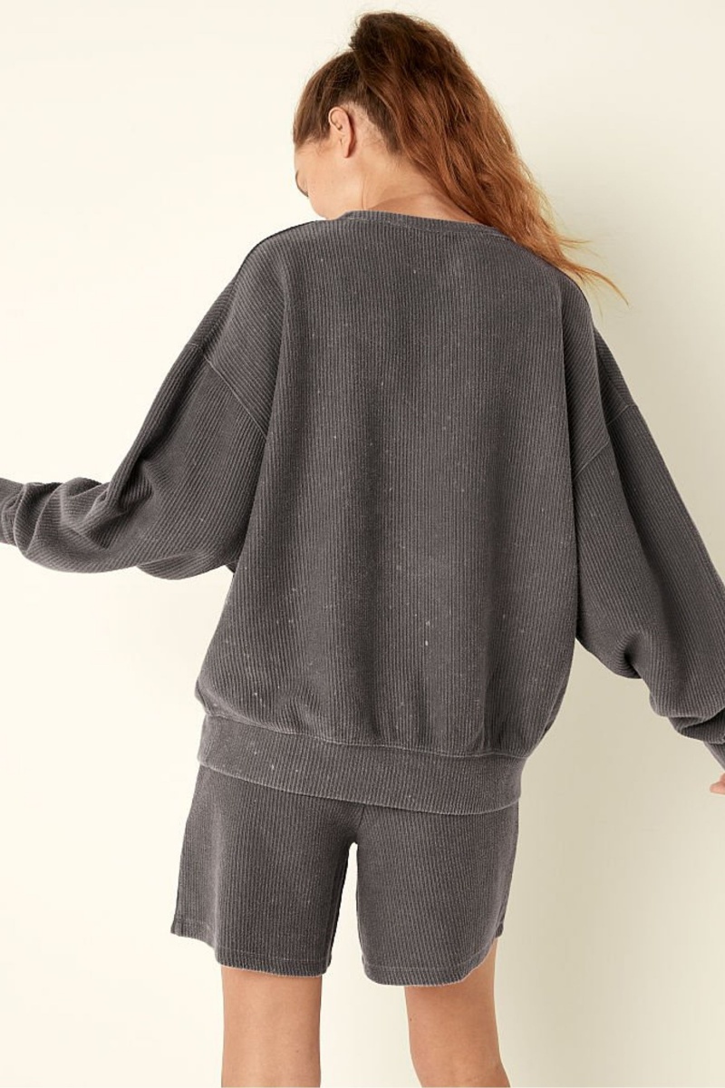 Dark Charcoal Rib Grey Victoria's Secret Long Sleeve Sweatshirt | BNQ-602953