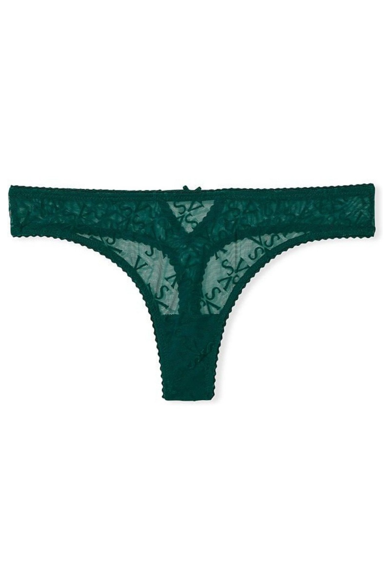 Deepest Green Victoria's Secret Very Sexy Logo Mesh Thong Knickers | GUF-319056