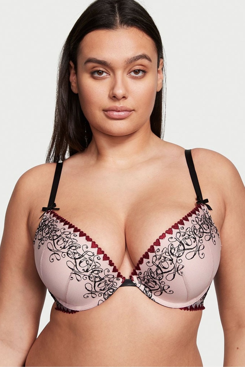 Dollhouse Pink Victoria\'s Secret Very Sexy Embroidery Push Up Bra | HPM-048973