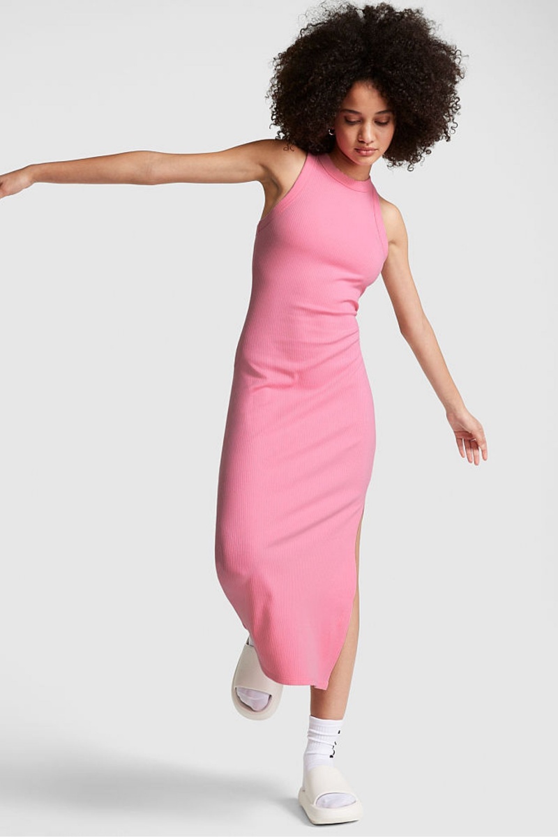 Dreamy Pink Victoria\'s Secret Ribbed Midi Dress | XTO-305486