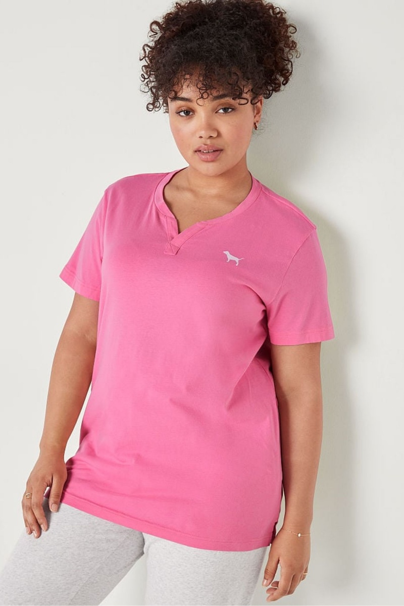 Dreamy Pink Victoria\'s Secret V Neck Short Sleeve T-Shirt | HKQ-735429