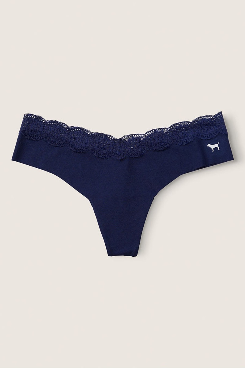 Ensign Blue Victoria's Secret No-Show No Show Lace Trim Thong Knickers | GXN-421835