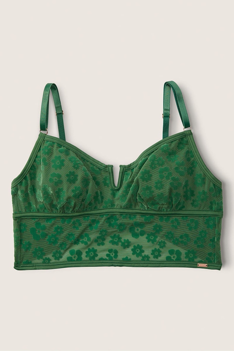 Forest Pine Green Victoria\'s Secret Flocked Mesh Bralette | FAL-194370