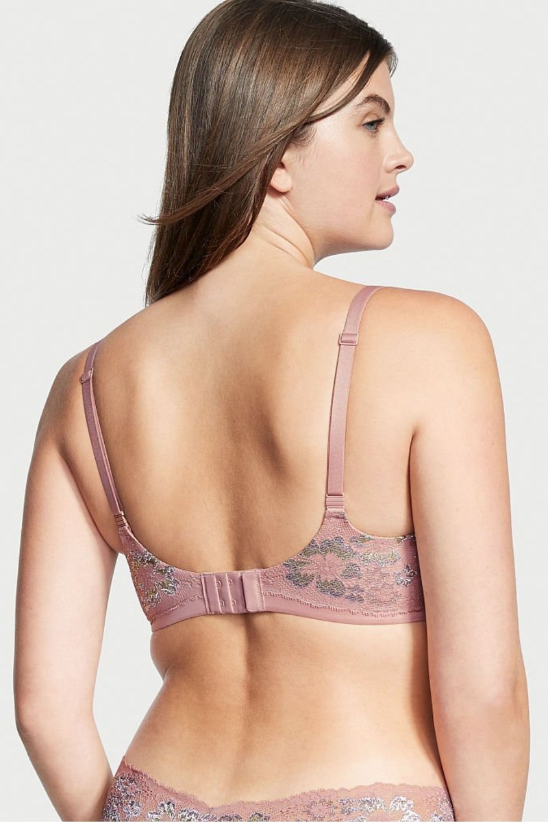 French Mauve Double Lurex Pink Victoria's Secret Body by Victoria Lace Full Cup Push Up Bra | RMX-854796