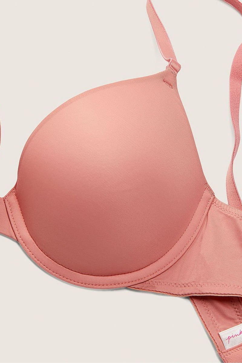 French Rose Pink Victoria's Secret Wear Everywhere Smooth Push Up T-Shirt Bra | HOW-817092