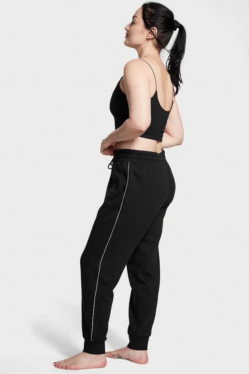 Graphic Pure Black Victoria's Secret Fleece Jogger | NQM-591403