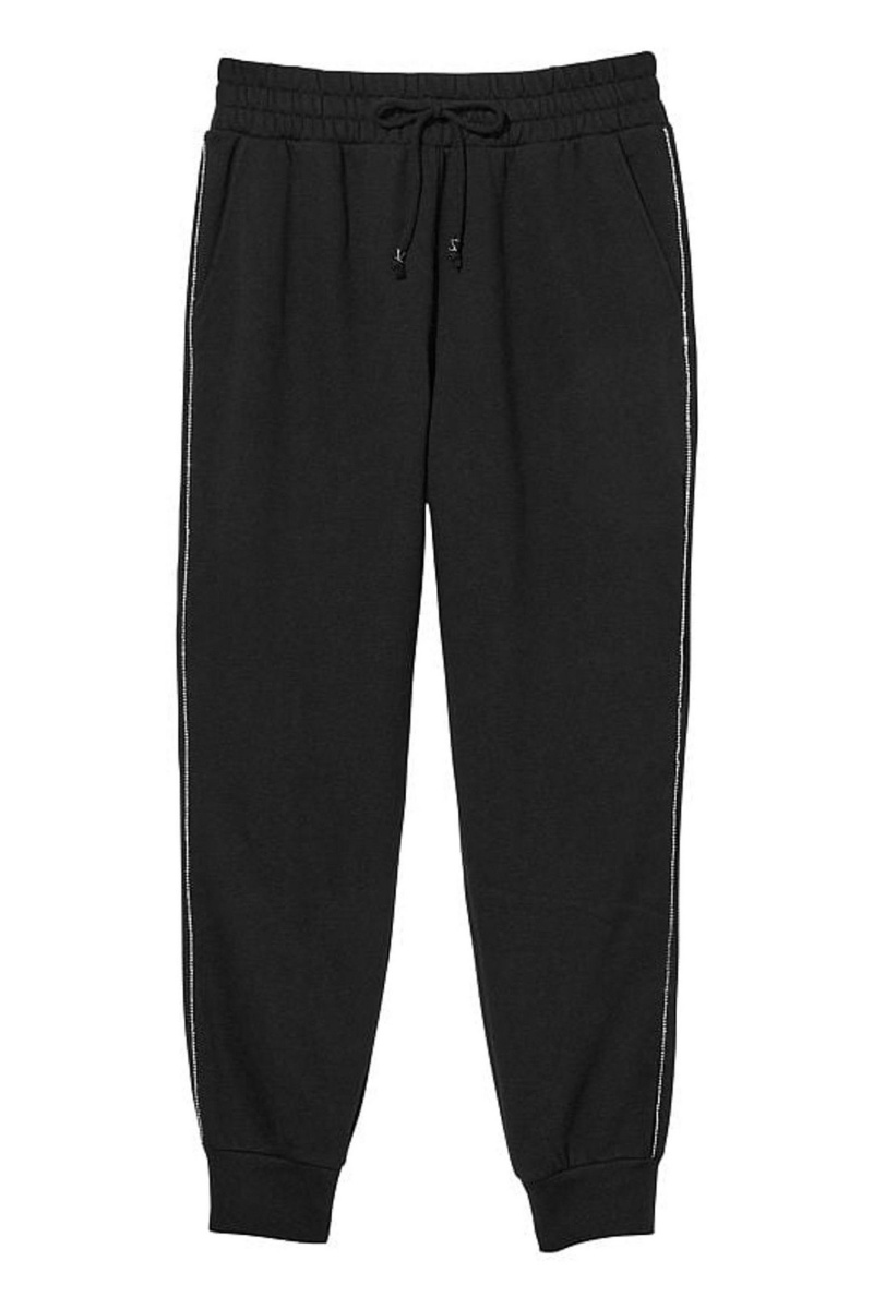 Graphic Pure Black Victoria's Secret Fleece Jogger | NQM-591403