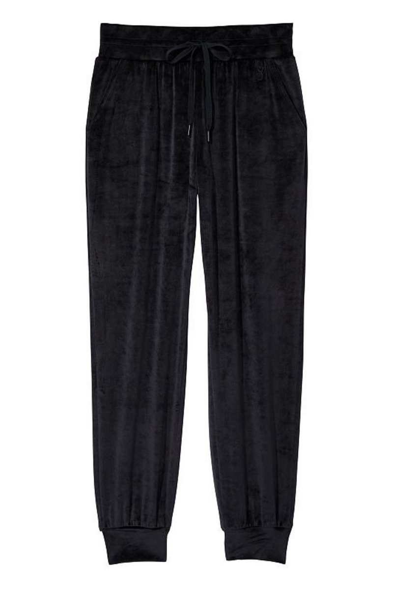 Graphic Pure Black Victoria\'s Secret Velour Jogger | FAS-409815