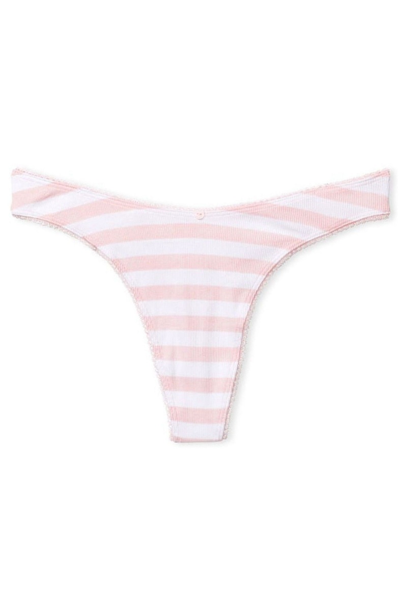 Grey Stripe Victoria's Secret Stretch Cotton Ribbed Cotton High Leg Thong Knickers | QWZ-021753