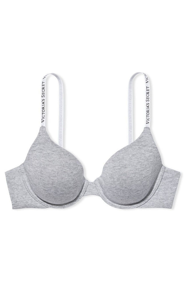 Grey Victoria's Secret The T-Shirt Push Up Logo Strap Bra | KWM-430912