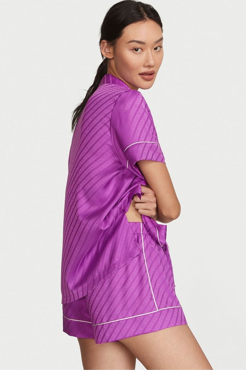 Gum Drop Purple Victoria's Secret Satin Short Pyjamas | ILV-912053