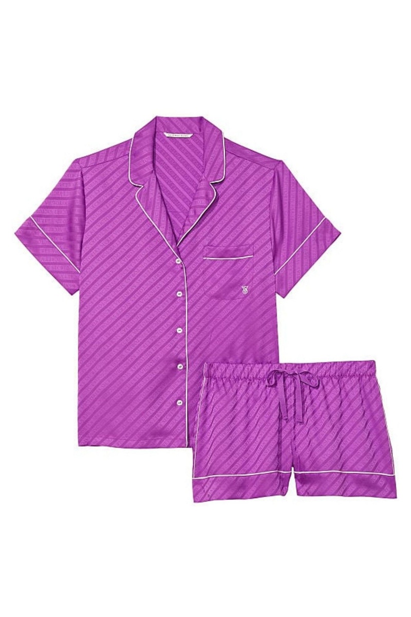 Gum Drop Purple Victoria's Secret Satin Short Pyjamas | ILV-912053