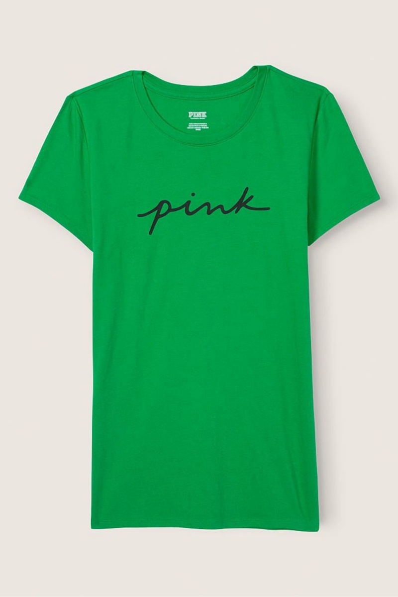 Happy Camper Green Victoria's Secret Logo Short Sleeve T-Shirt | CVP-416295