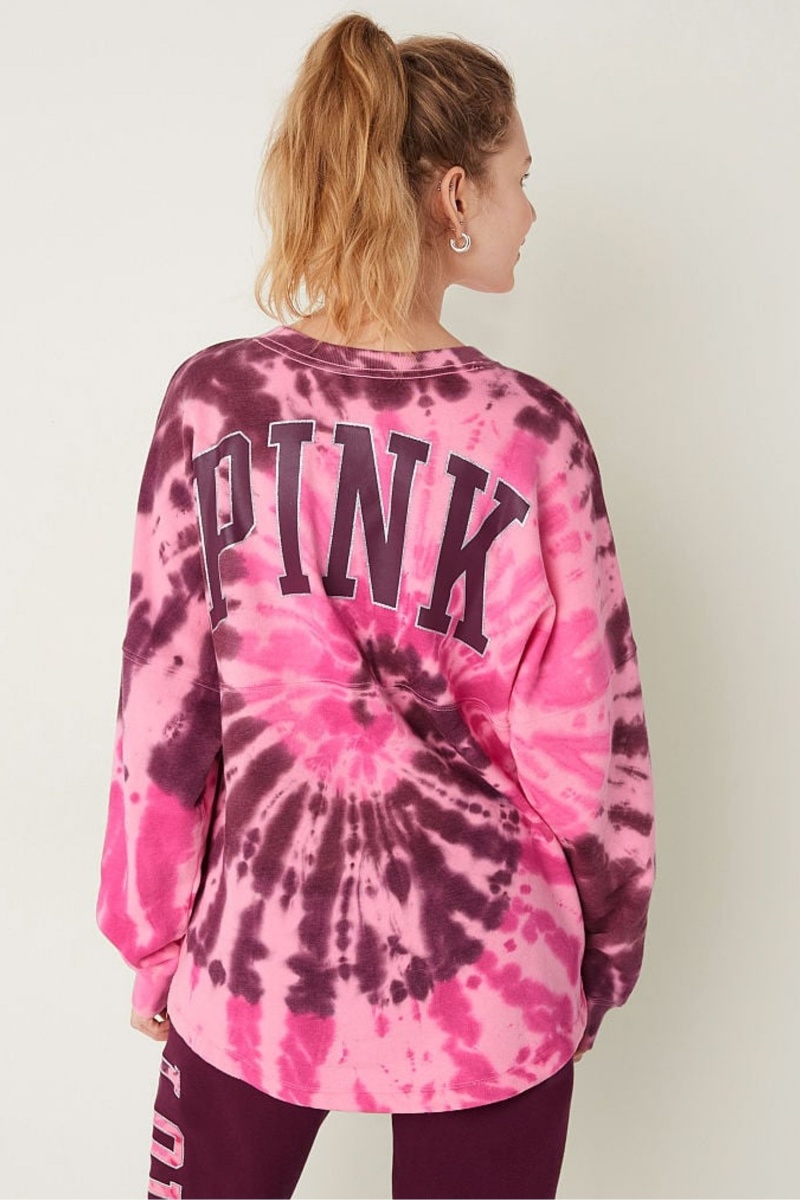 Hazel Green Tie Dye Victoria's Secret Fleece Long Sleeve Oversized Sweatshirt | CQO-104579