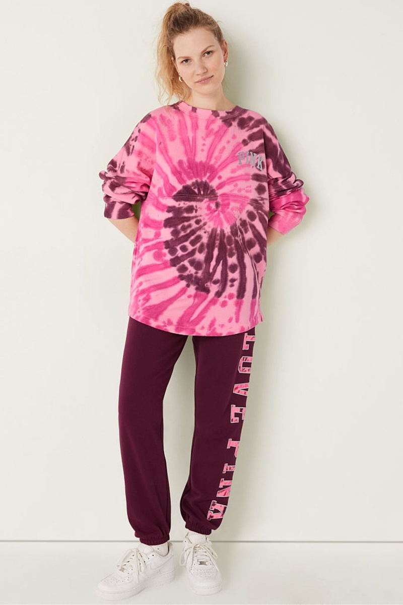 Hazel Green Tie Dye Victoria's Secret Fleece Long Sleeve Oversized Sweatshirt | CQO-104579