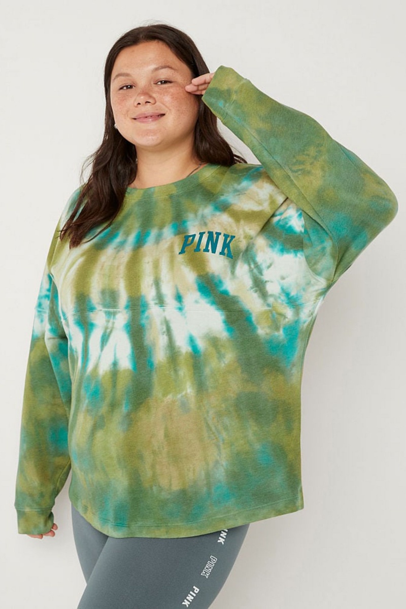 Hazel Green Tie Dye Victoria\'s Secret Fleece Long Sleeve Oversized Sweatshirt | RWC-285461