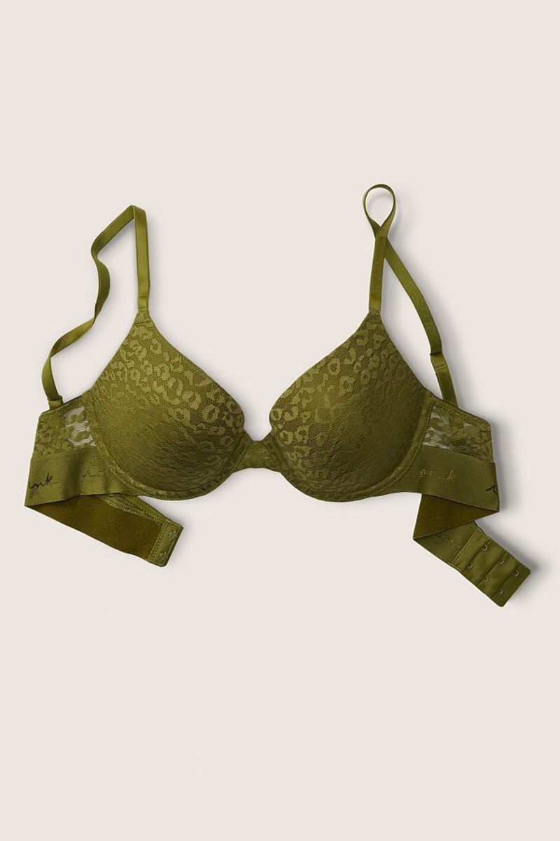 Hazel Green Victoria's Secret Wear Everywhere Lace Push Up T-Shirt Bra | TEP-532609