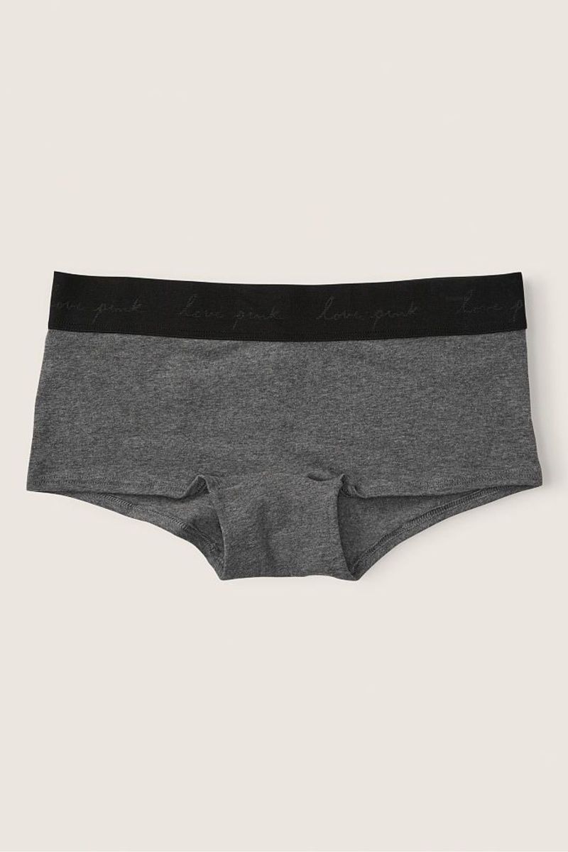 Heather Anthricite with Graphic Grey Victoria\'s Secret Stretch Cotton Cotton Logo Short Knickers | LPF-589207