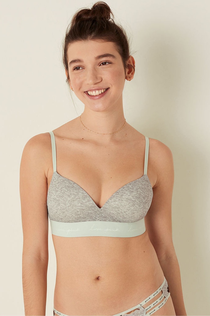 Heather Charcoal Grey Victoria\'s Secret Wear Everywhere Smooth Non Wired Push Up T-Shirt Bra | JBU-784351