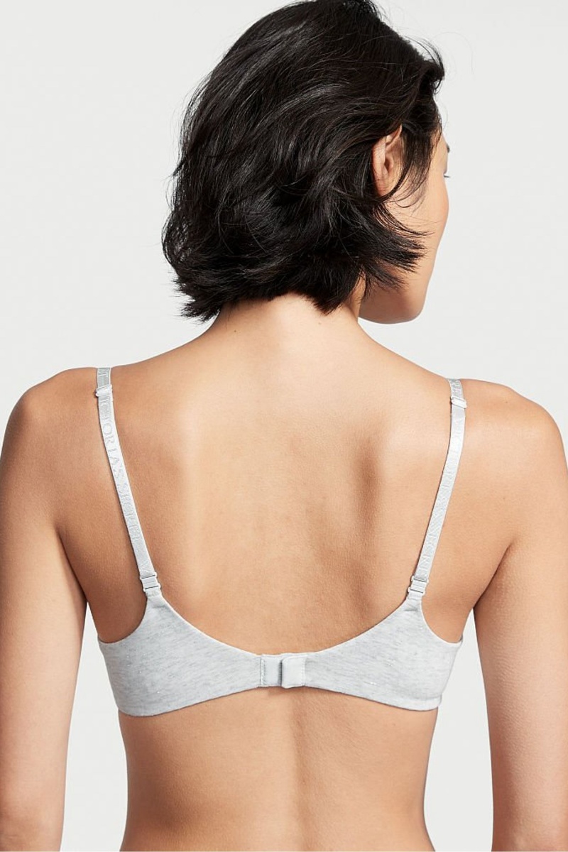 Heather Snow Grey Victoria's Secret The T-Shirt Lightly Lined Logo Strap Full Cup Bra | XOZ-057428