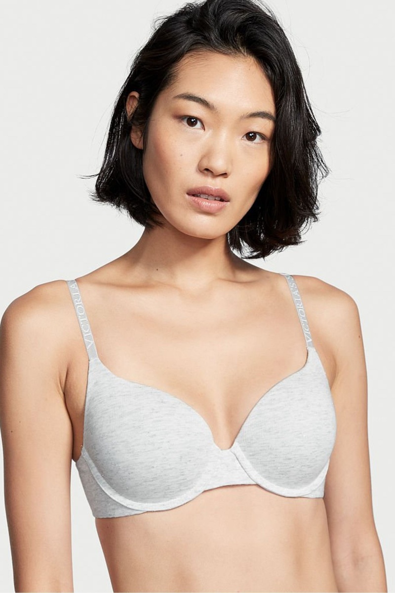 Heather Snow Grey Victoria\'s Secret The T-Shirt Lightly Lined Logo Strap Full Cup Bra | XOZ-057428