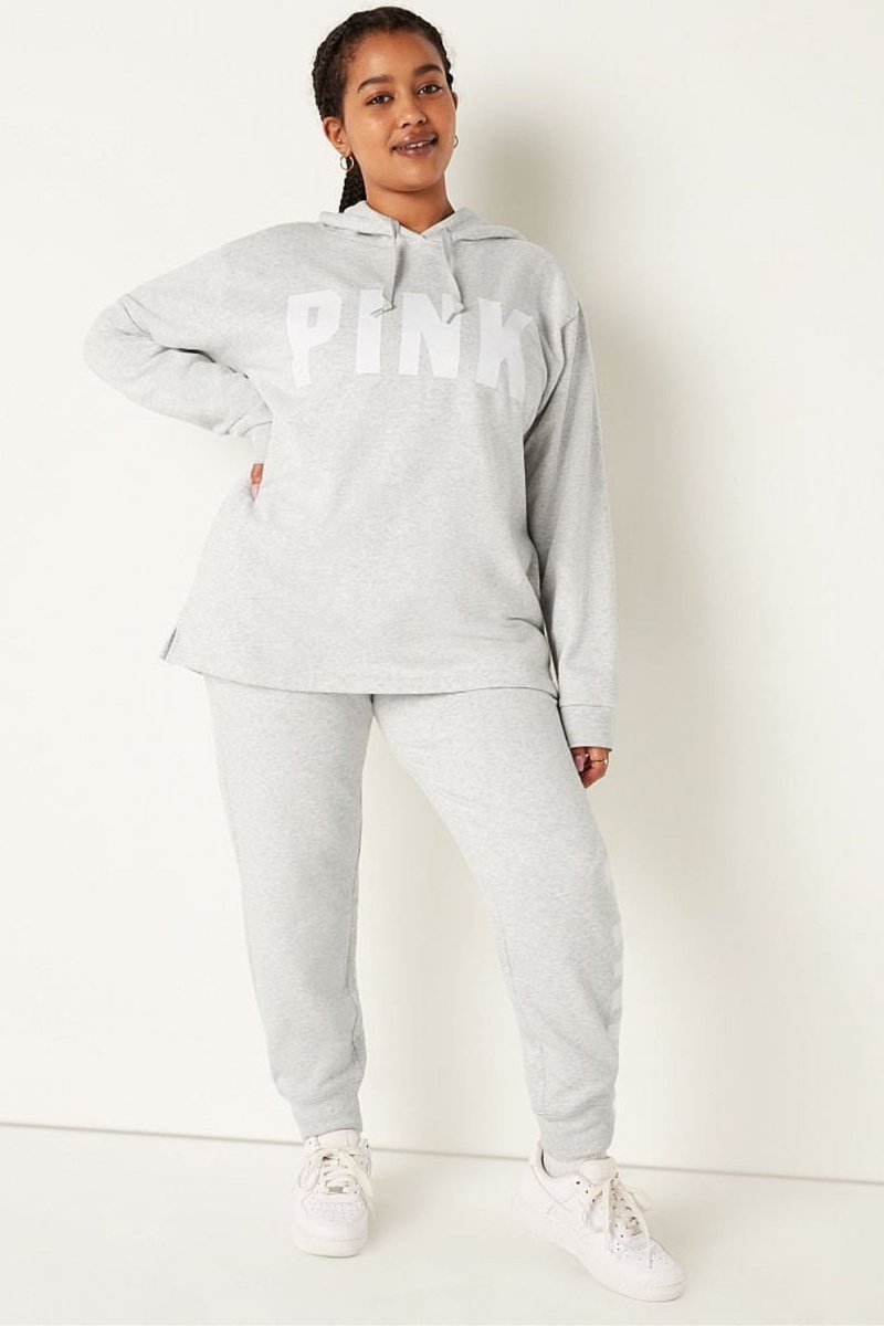 Heather Stone Grey Sans Logo Victoria's Secret Fleece Campus Hoodie | XPS-402315