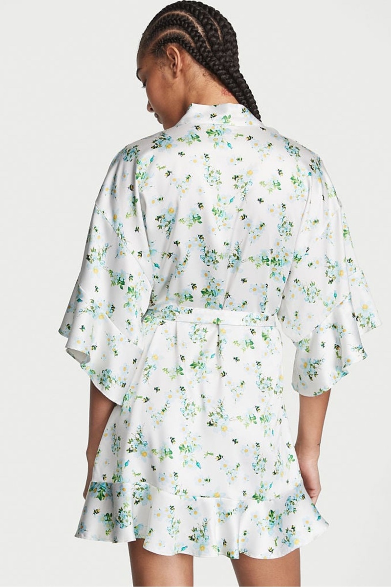 Honeybee Floral Print Victoria's Secret Satin Flounce Robe | LCF-840763