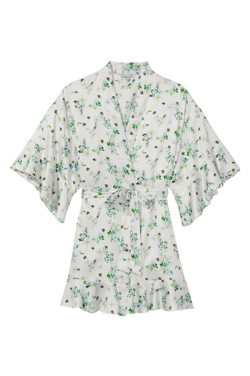 Honeybee Floral Print Victoria's Secret Satin Flounce Robe | LCF-840763