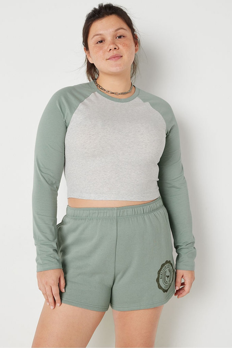 Iceberg Green Victoria\'s Secret Long Sleeve Crop T-Shirt | RJE-987264