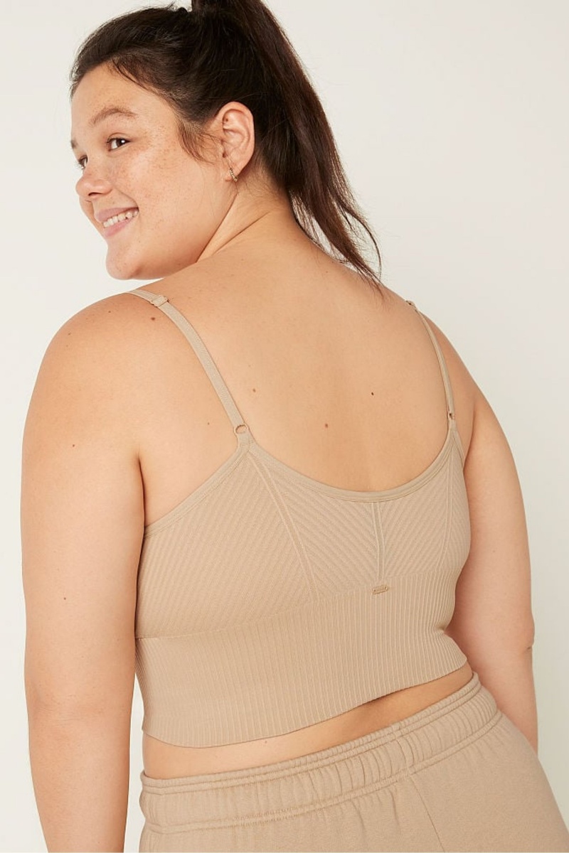 Light Sand Nude Victoria's Secret Seamless Seamless Lightly Lined Low Impact Sport Crop Top | XKH-615703