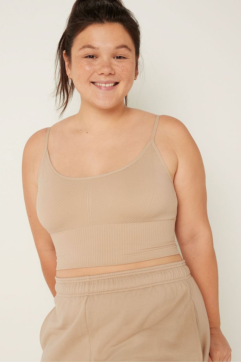 Light Sand Nude Victoria\'s Secret Seamless Seamless Lightly Lined Low Impact Sport Crop Top | XKH-615703