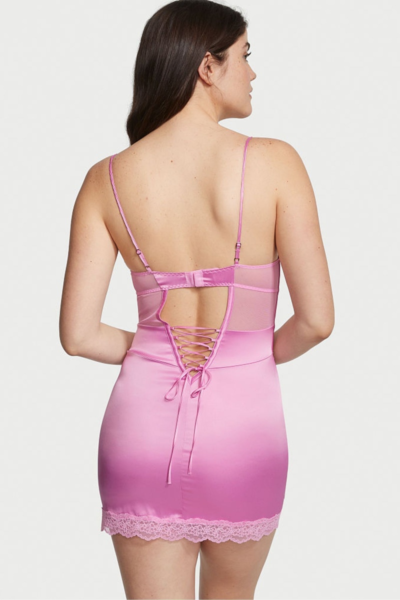 Lilac Chiffon Pink Victoria's Secret Lace Provocative Slip Dress | UMG-302578